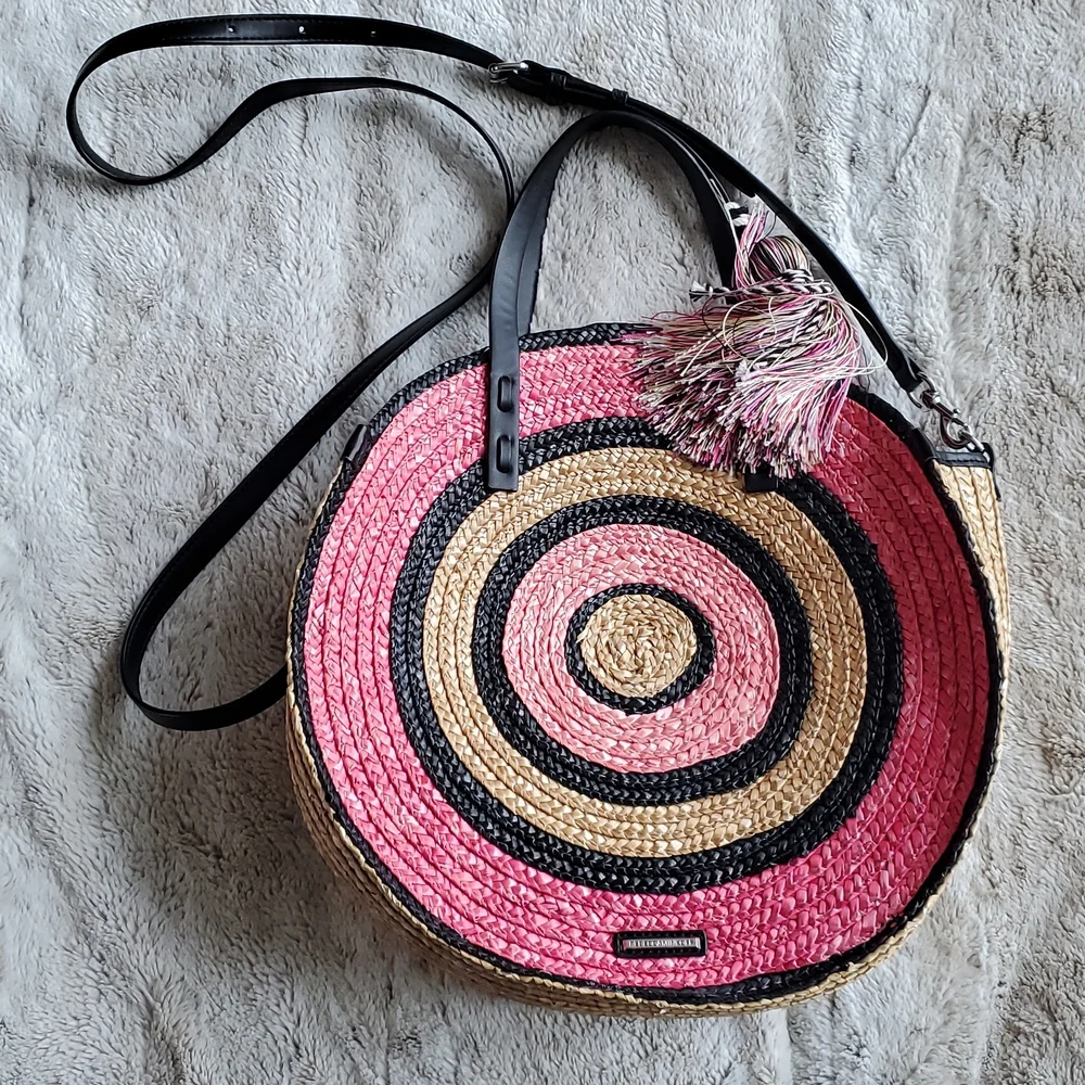 Rebecca Minkoff Pink and Beige Wicker Concentric Circle Tote Hand Bag - Picture 2 of 10